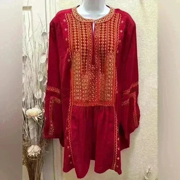 Roman’s Embroidered Boho Tunic Classic Red Sz 2X - Picture 2 of 6
